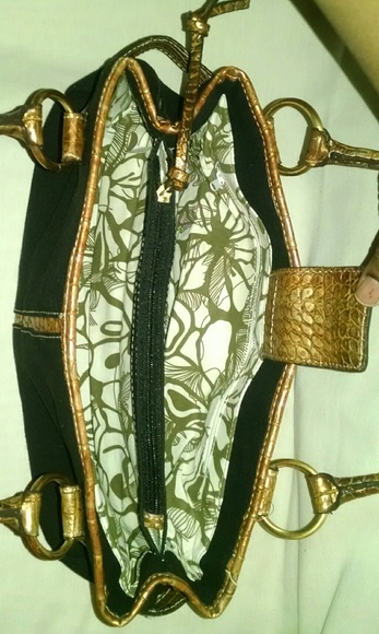 Black and bronze handbag